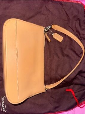 Coach Tan Leather Shoulder Bag with Wristlet Strap